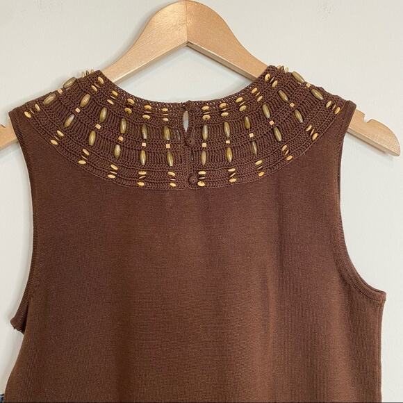 Jones New York brown beaded embellished sleeveless rib knit top boho small NEW - Picture 6 of 10